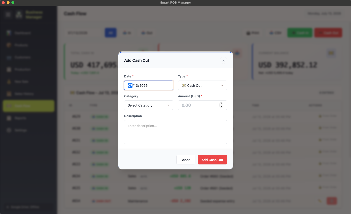 Comprehensive Cash Flow screenshot 2
